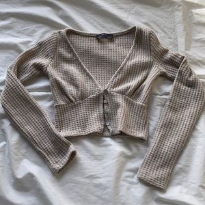 Bershka Waffle-Knit Top with Buttons size XS